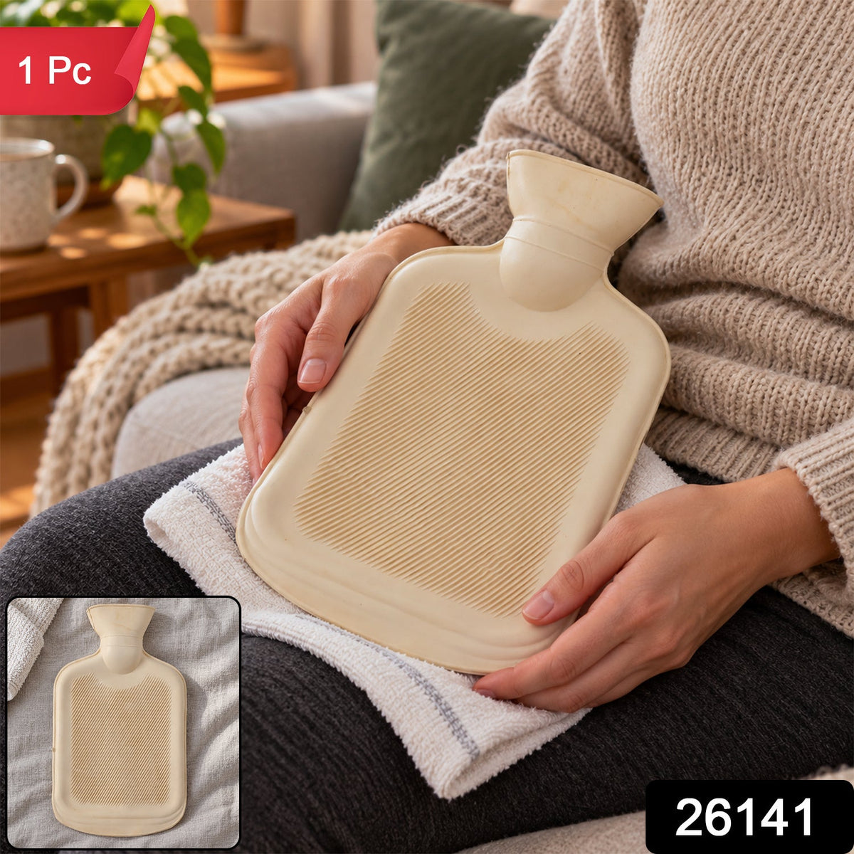 Rubber Hot Water Bag with Ribbed Surface & Wide Filling Neck for Home (1 Pc)