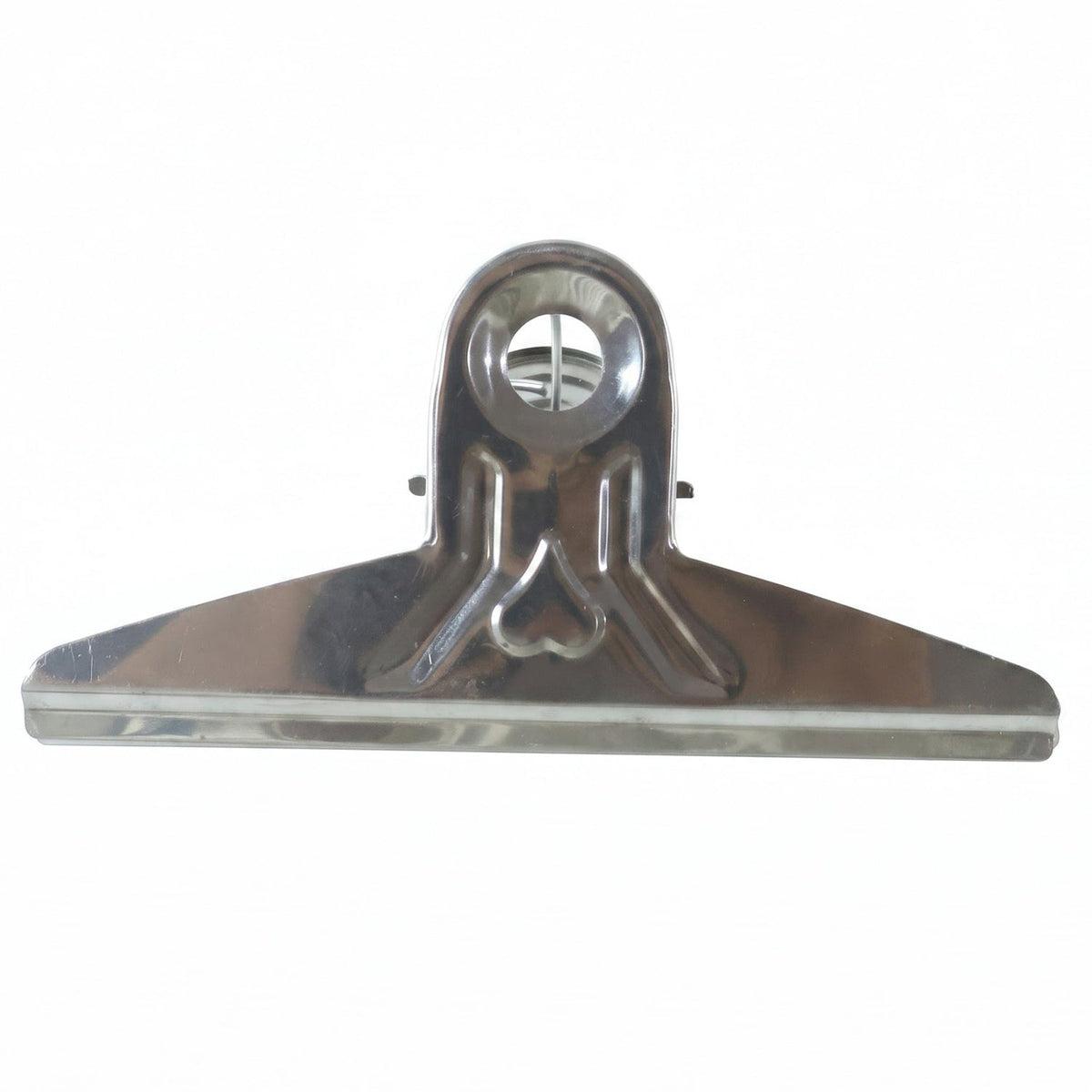 Metal binder clip on white background