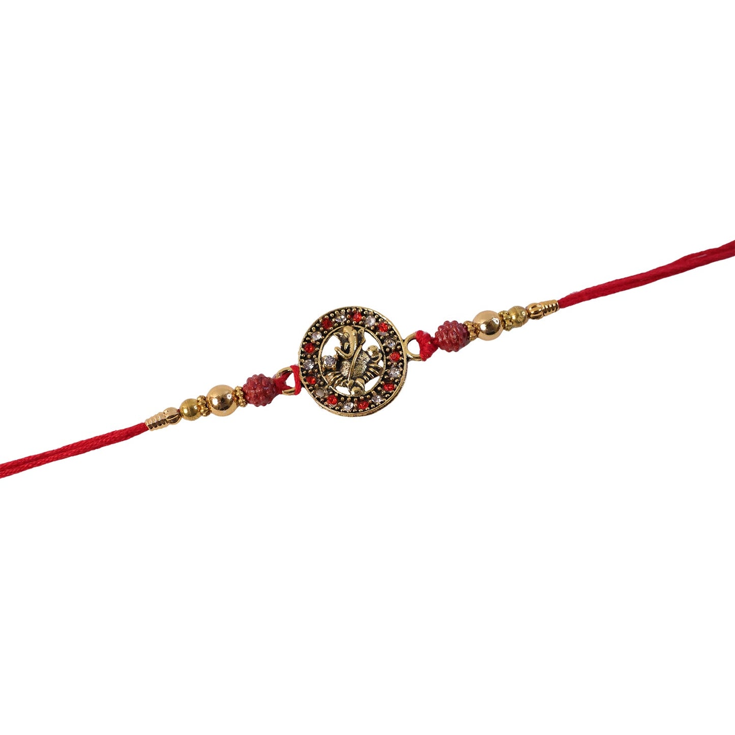 Traditional Golden Ganesh Rakhi on plain background
