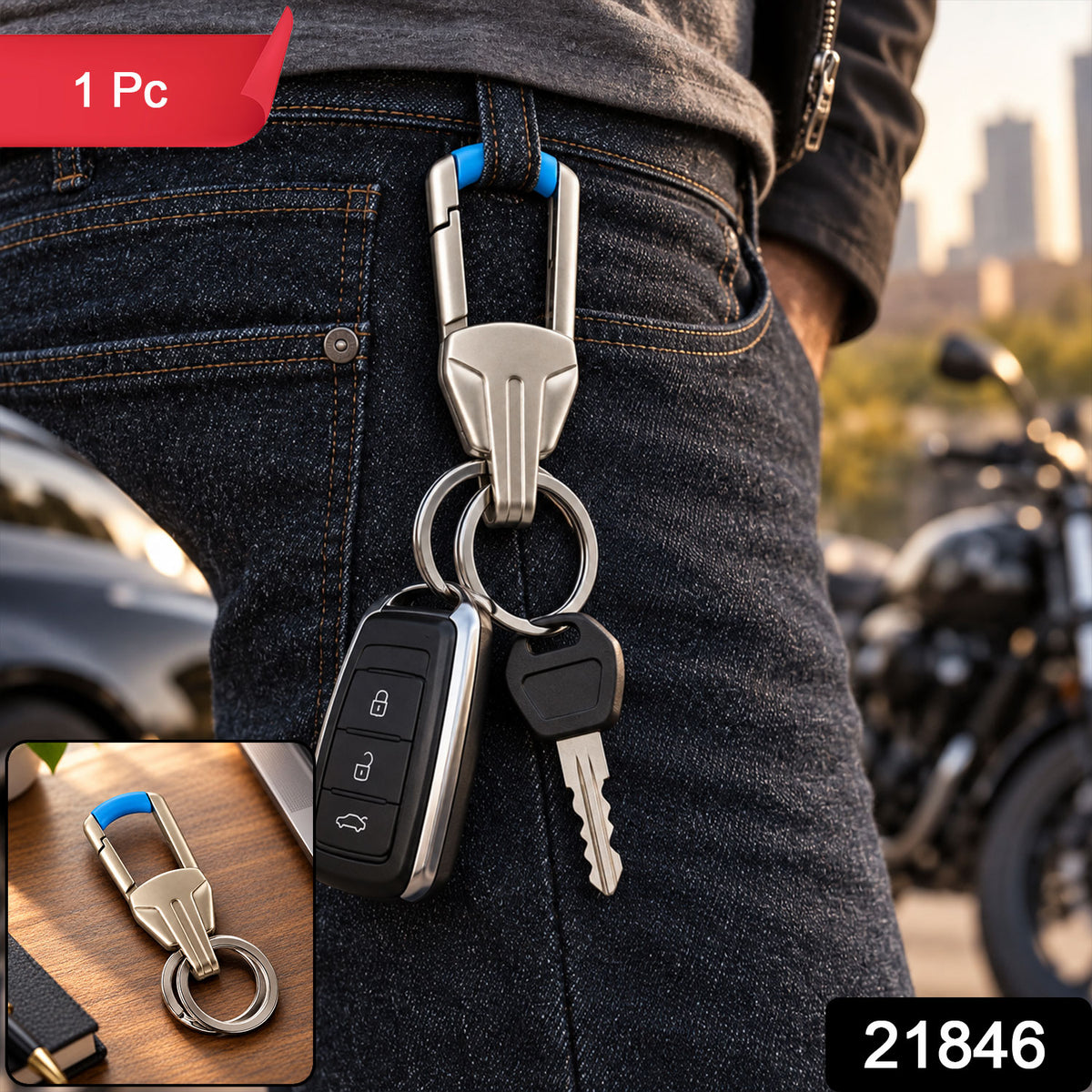 Premium Metal Key Holder with Secure and Stylish Keychain (1 Pc)