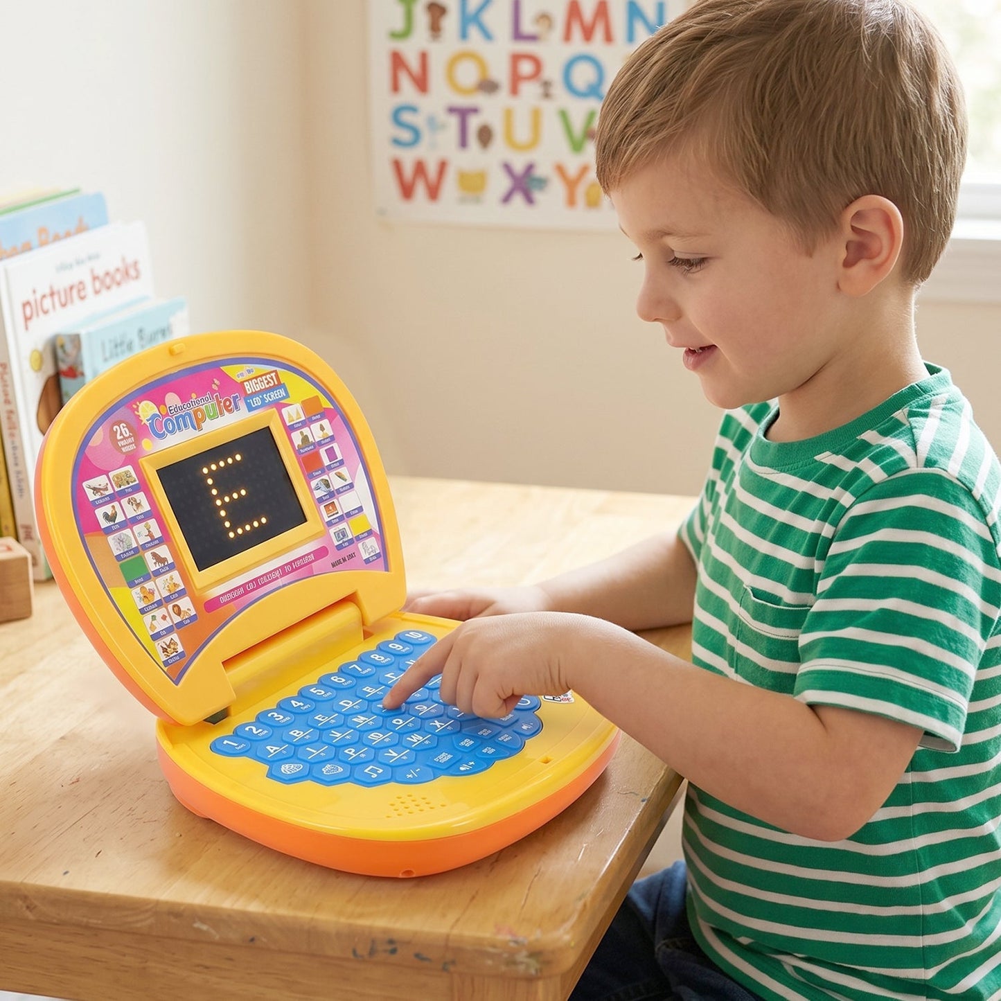 Child playing with laptop learning toy