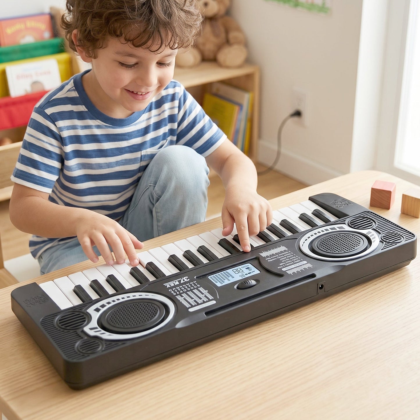 Musical keyboard toy in use