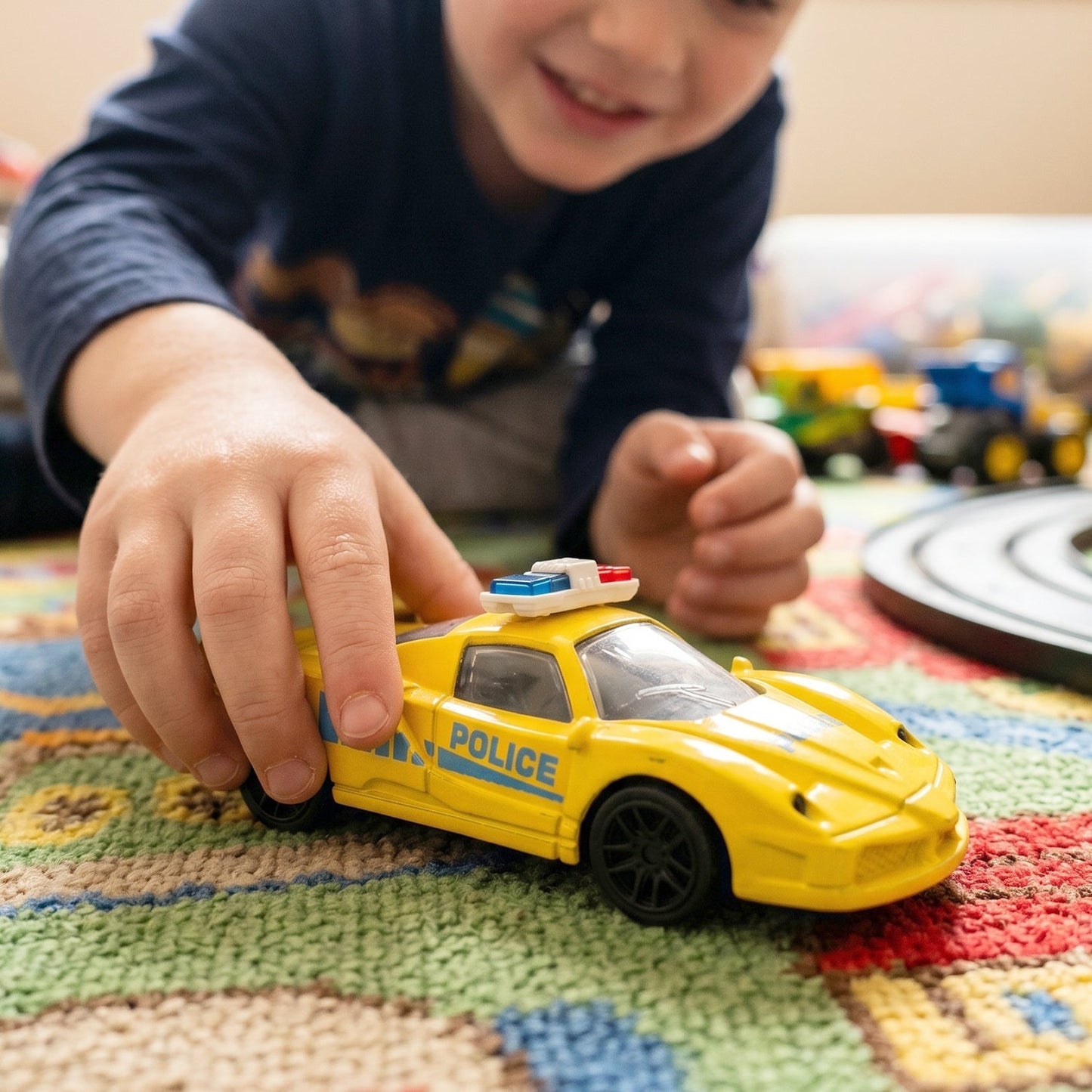 Friction toy car in use