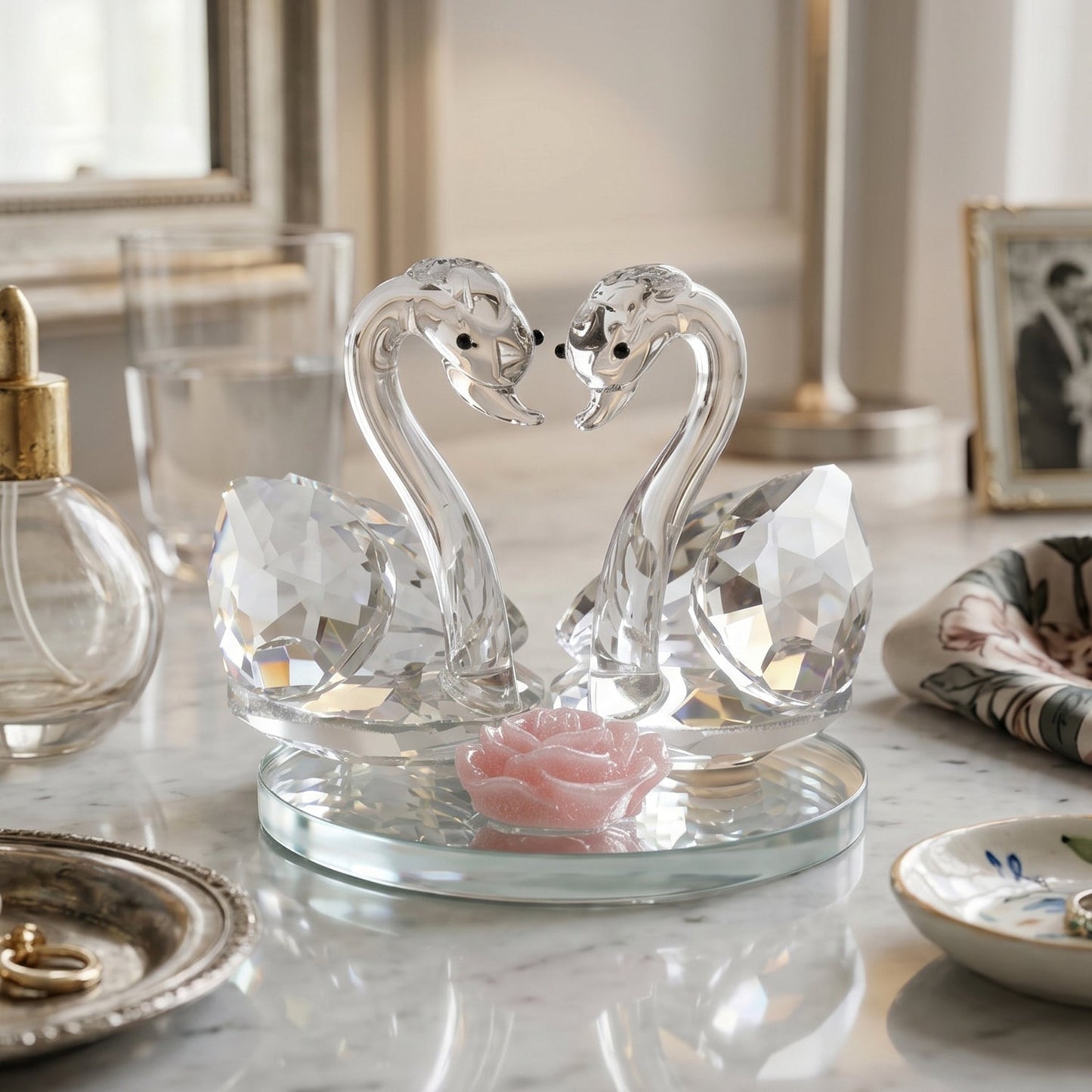 Crystal swan pair detail