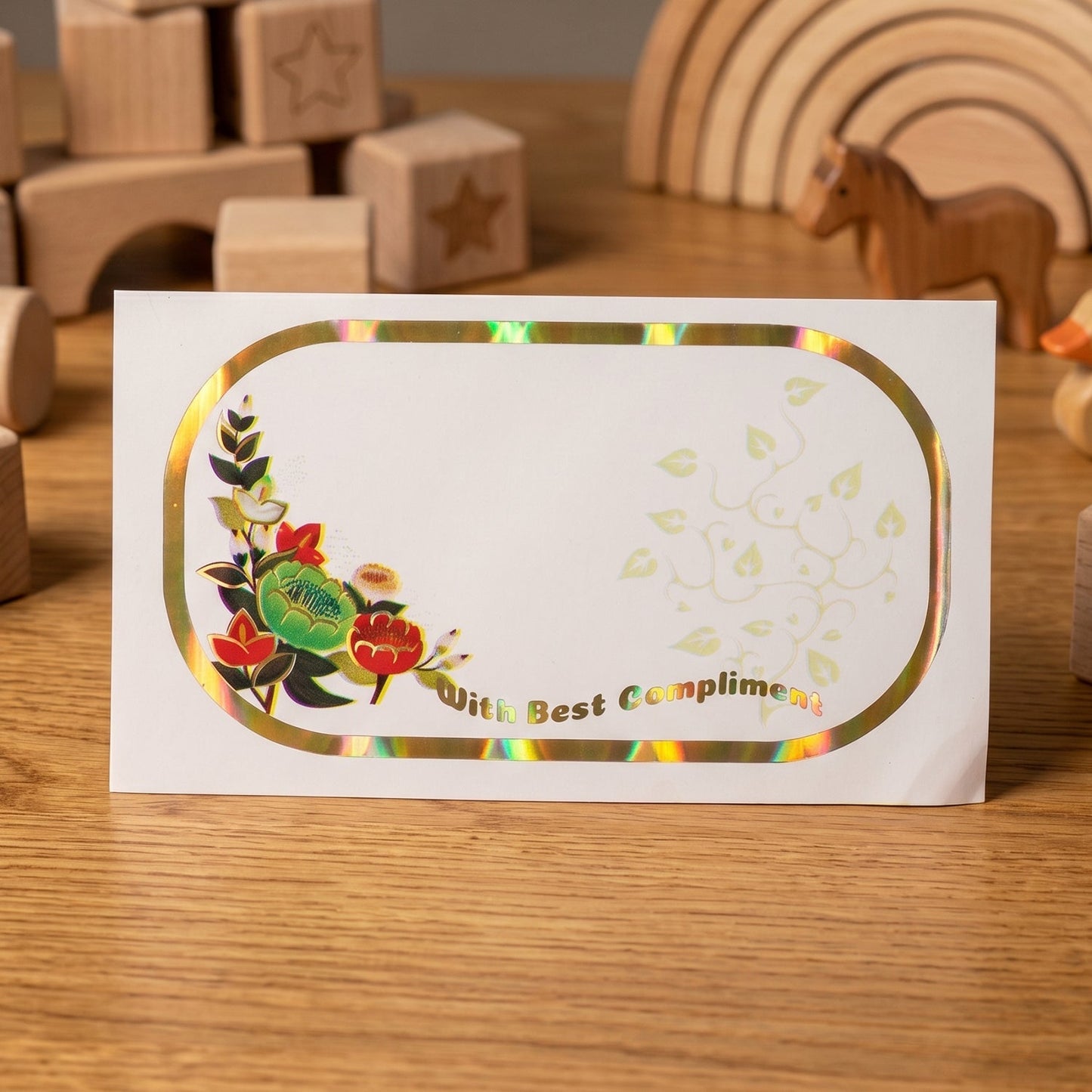 Floral foil tag stickers detail