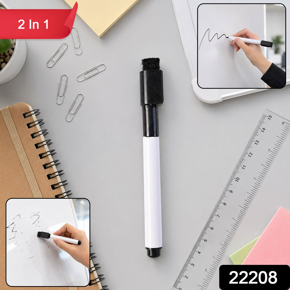 2 in 1 Whiteboard Marker – Dual End Marker with Eraser Cap