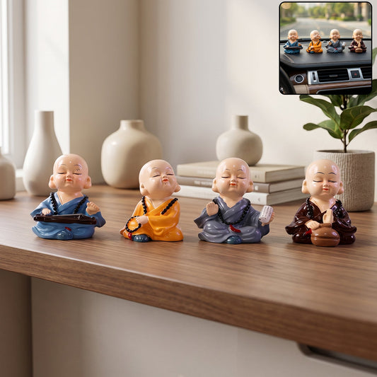 Little monk Buddha statue set of 4 for car dashboard decor