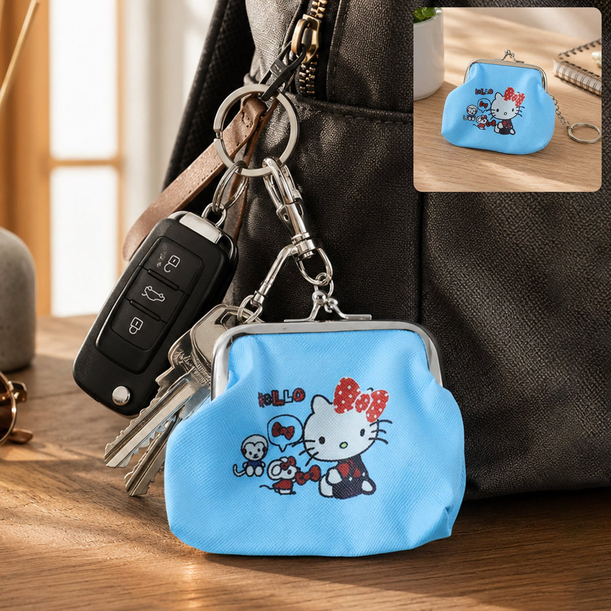 Cute Mini Coin Pouch with Key Ring for Travel Bags and Backpacks (1 Pc)
