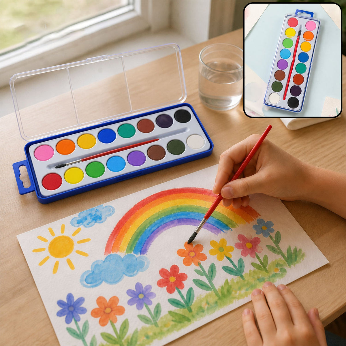 16 color watercolor paint set with brush