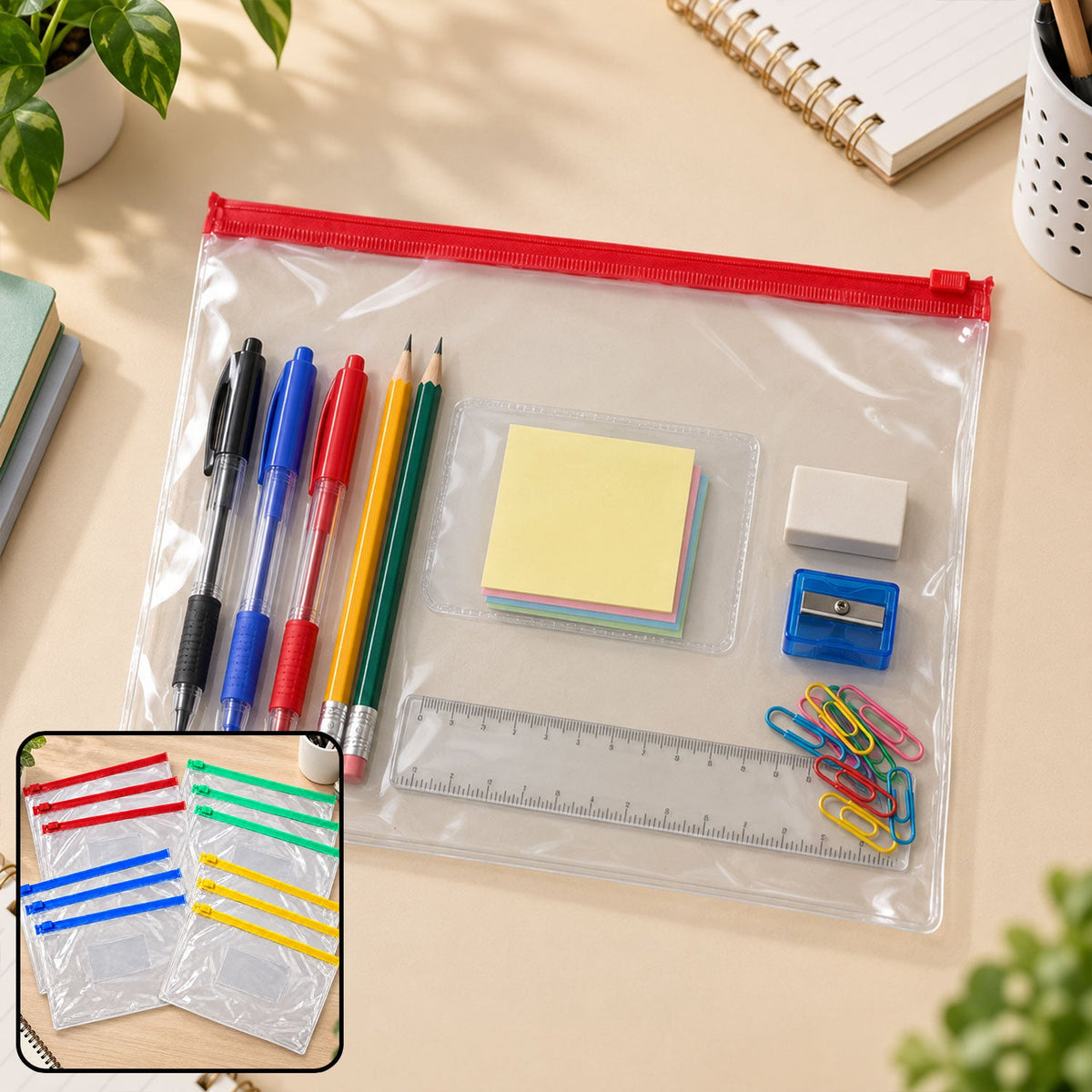 Reusable transparent zipper storage pouches
