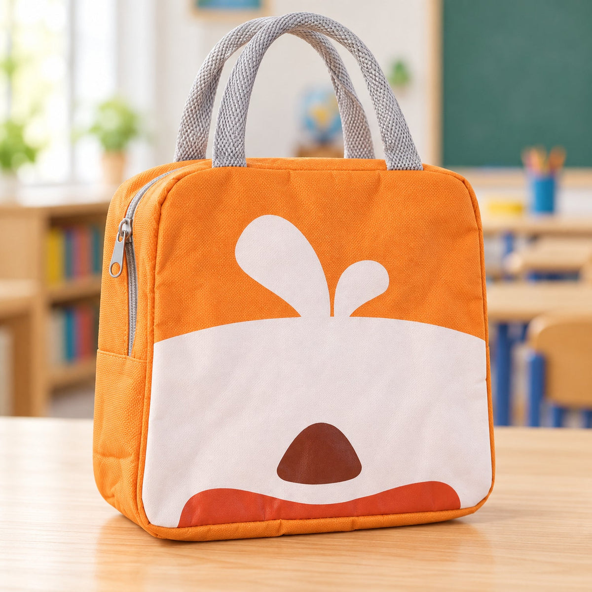 Insulated cartoon lunch bag zipper handles