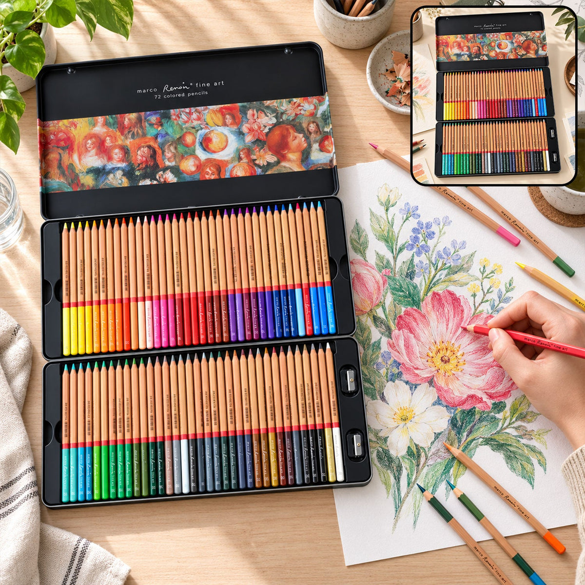 72 colouring pencil set 2 sharpeners tin
