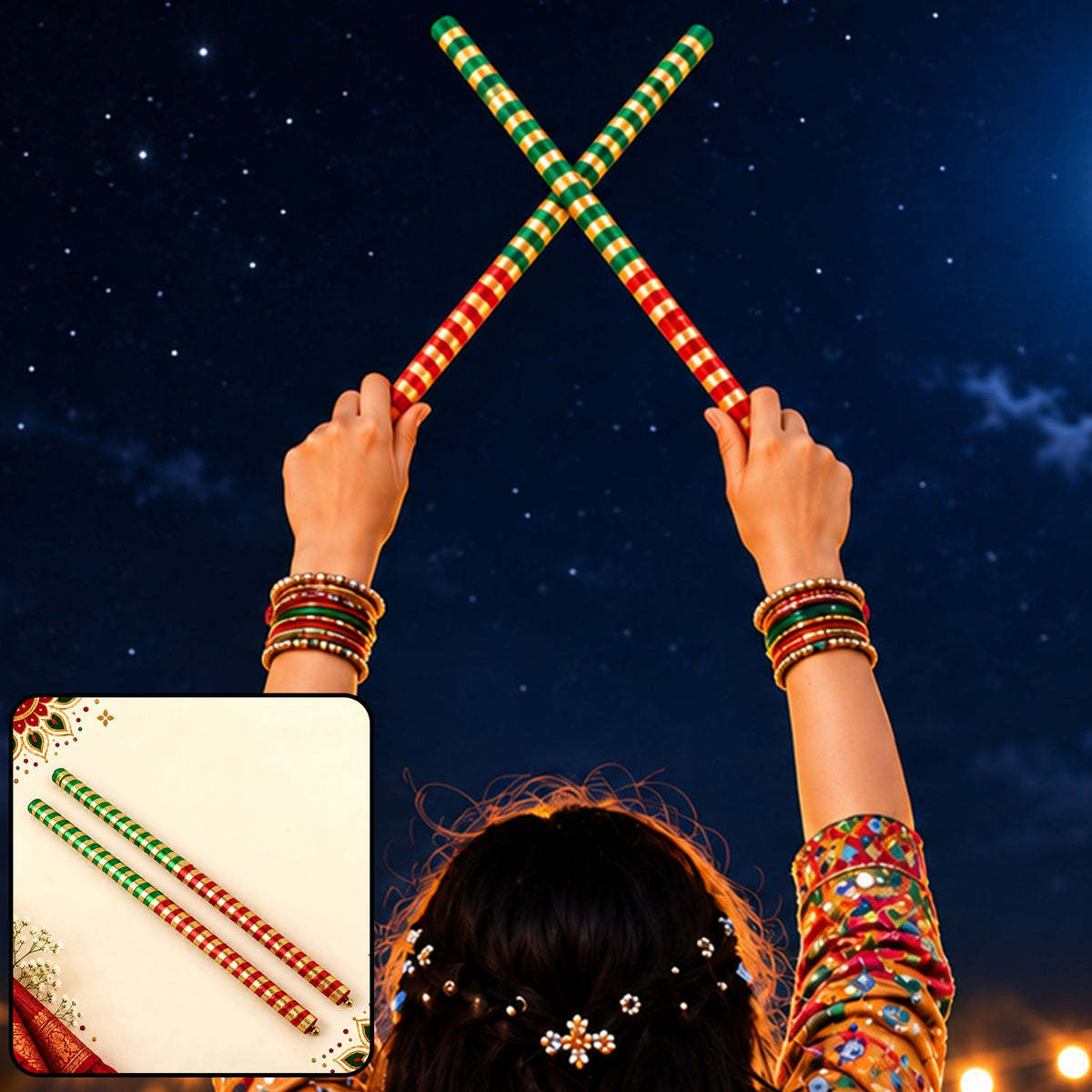 Decorative wooden Dandiya sticks for festive Garba dance