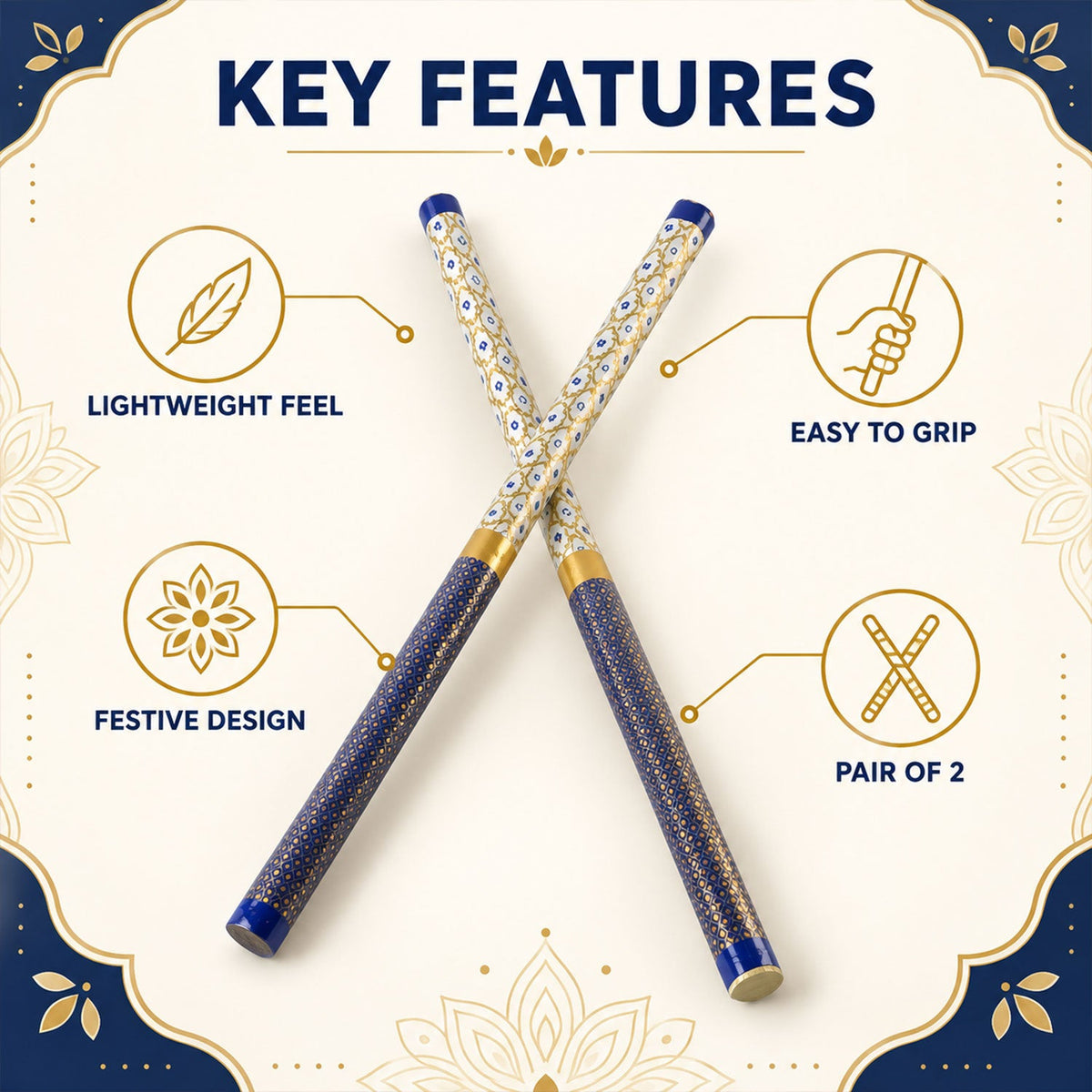 Wooden Dandiya sticks with lightweight feel and easy grip