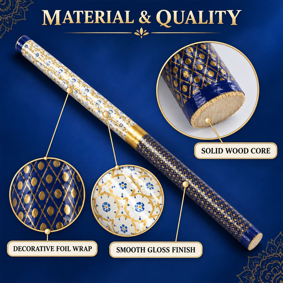 Solid wood core Dandiya stick with decorative foil wrap