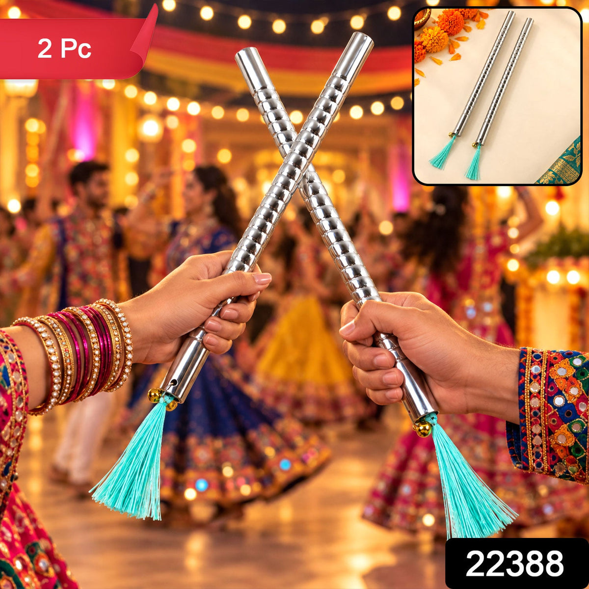Small steel base dandiya stick pair SKU 22388