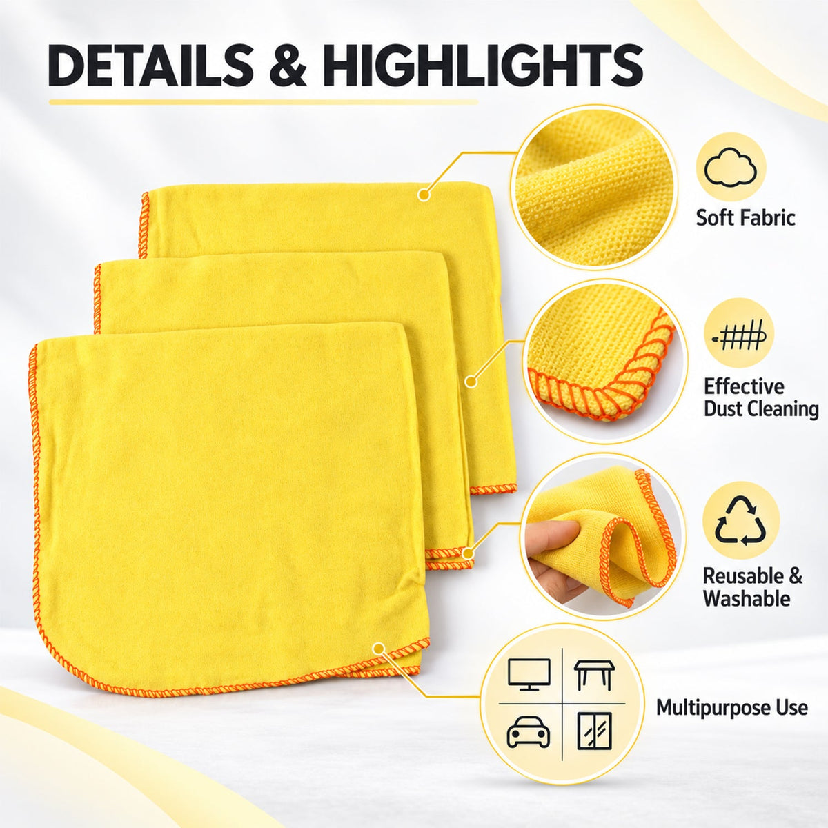 Cotton cleaning cloth features and stitched edges