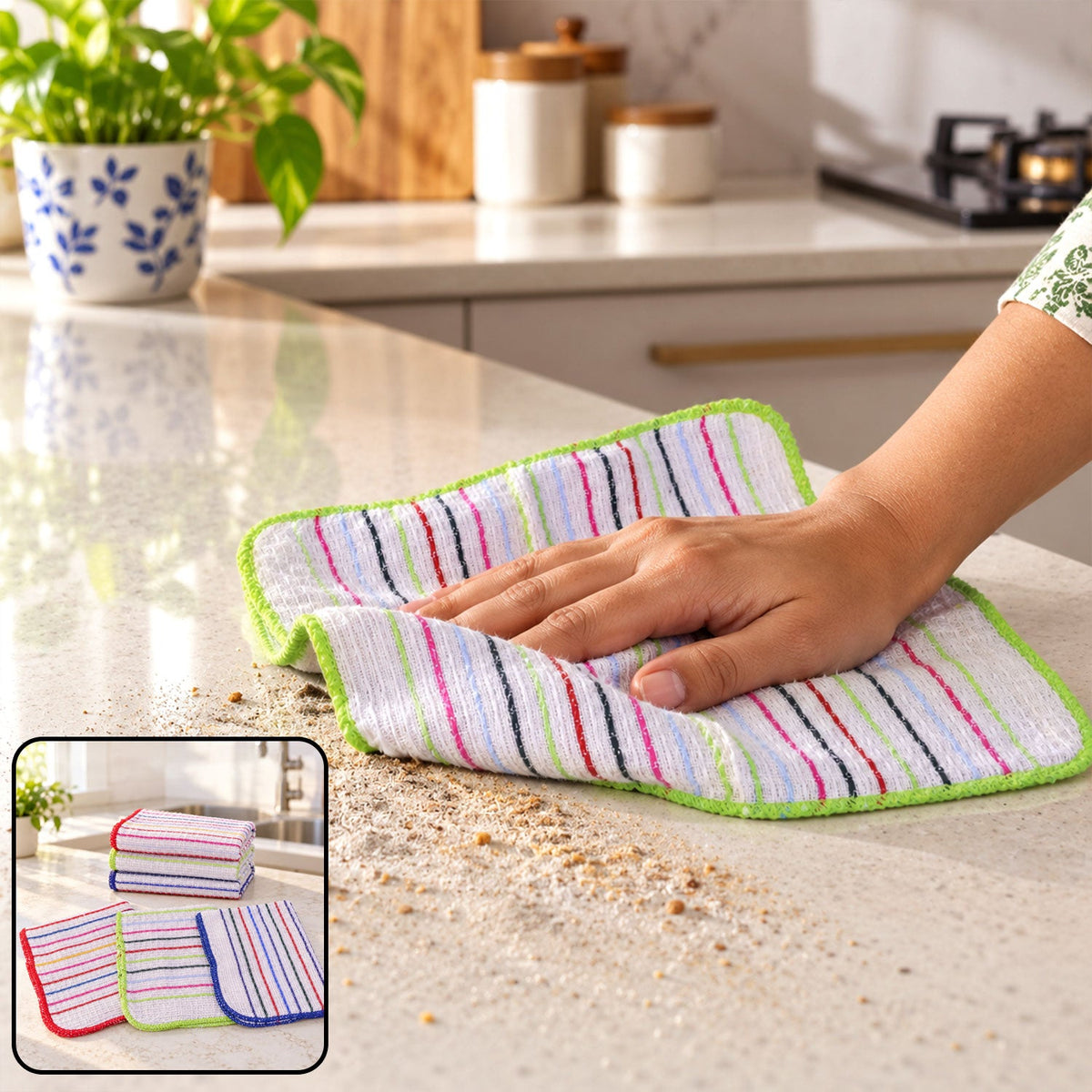 Checked cotton dish cloth 6 pc lifestyle view