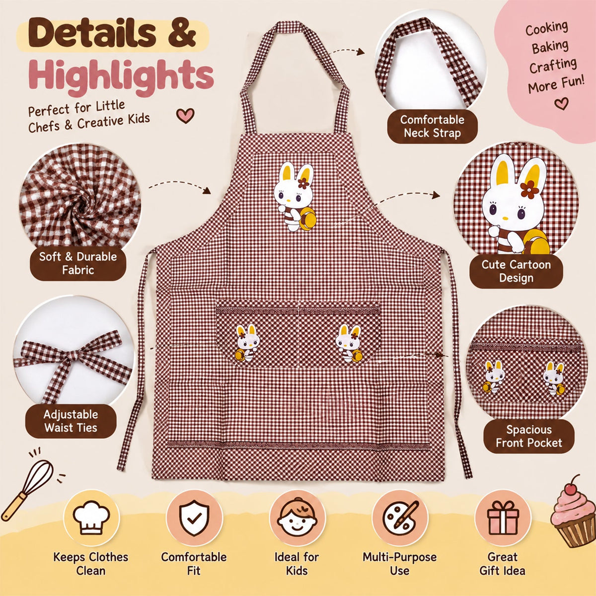 Cartoon apron front pockets