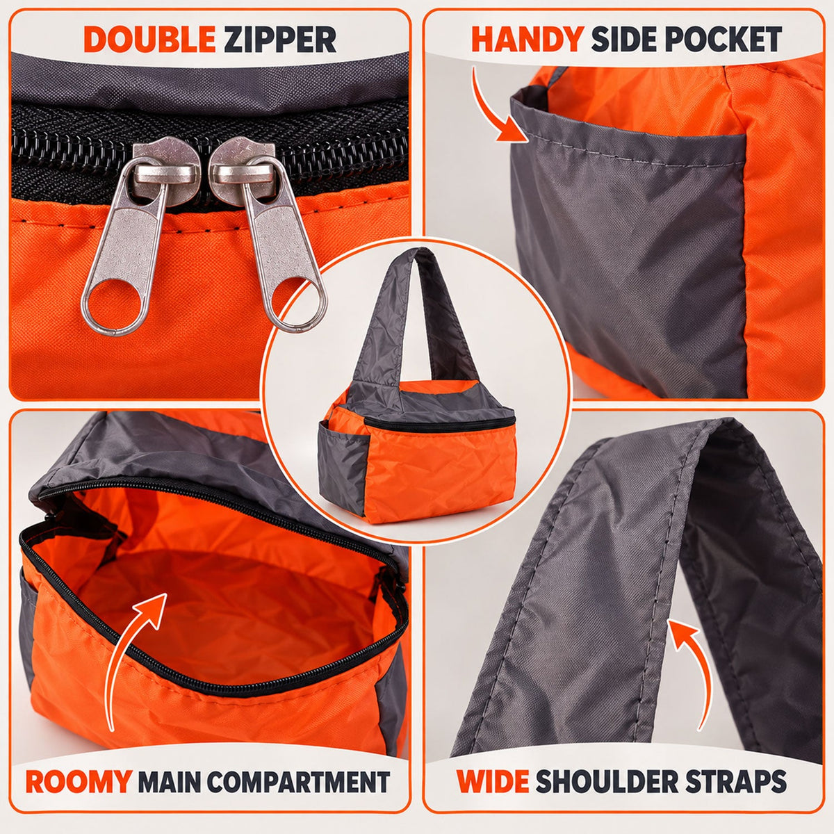 Multipurpose Travel Tote Bag with Double Zip Closure and Shoulder Straps