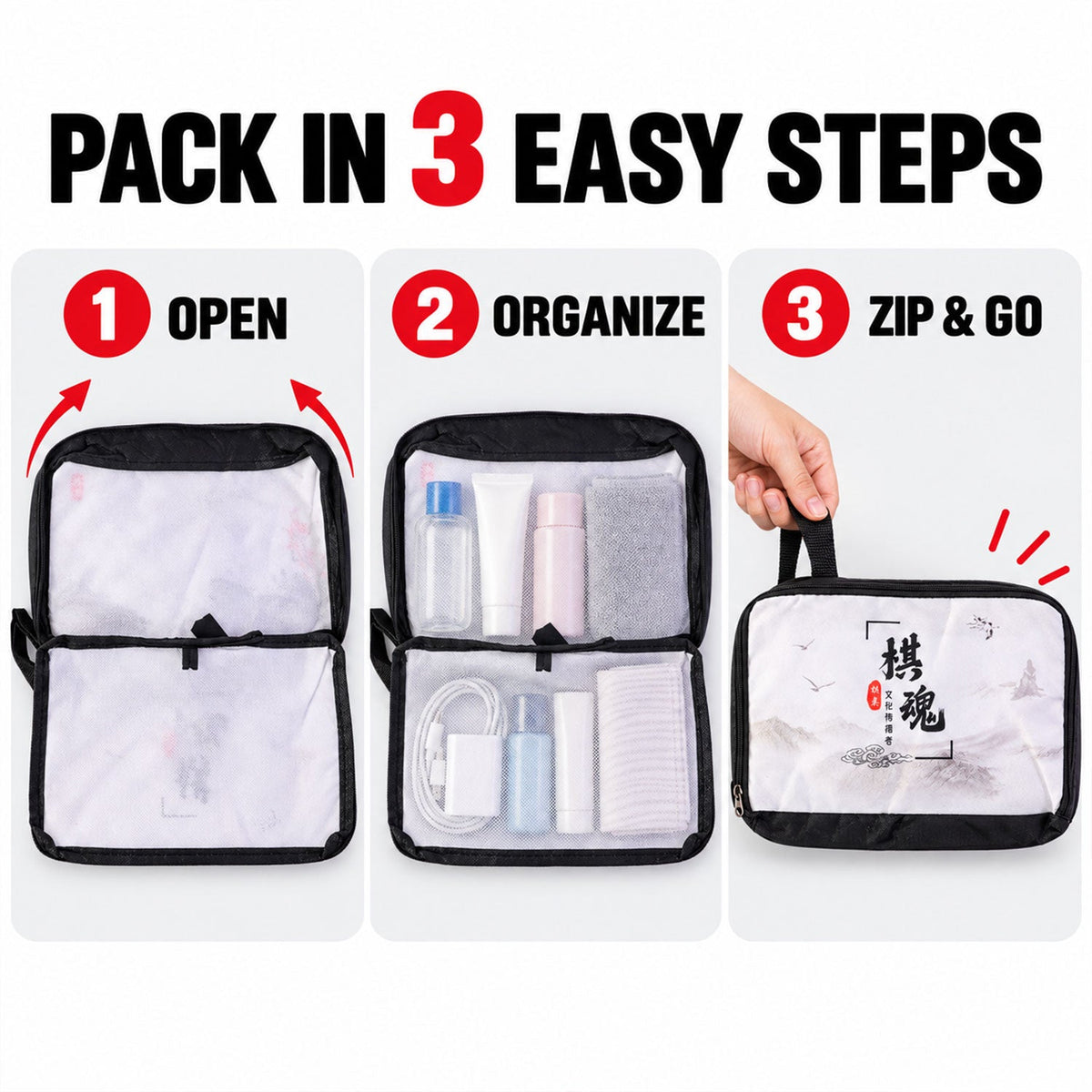 Travel pouch capacity view