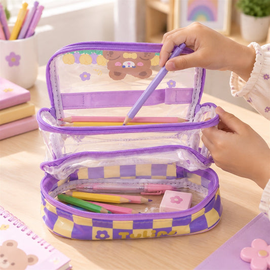 Double layer transparent bear pouch zip handle