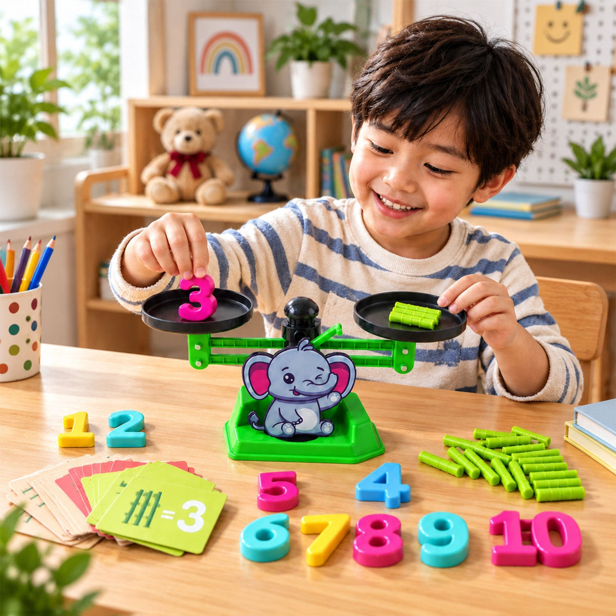 Math balancing game elephant scale rods