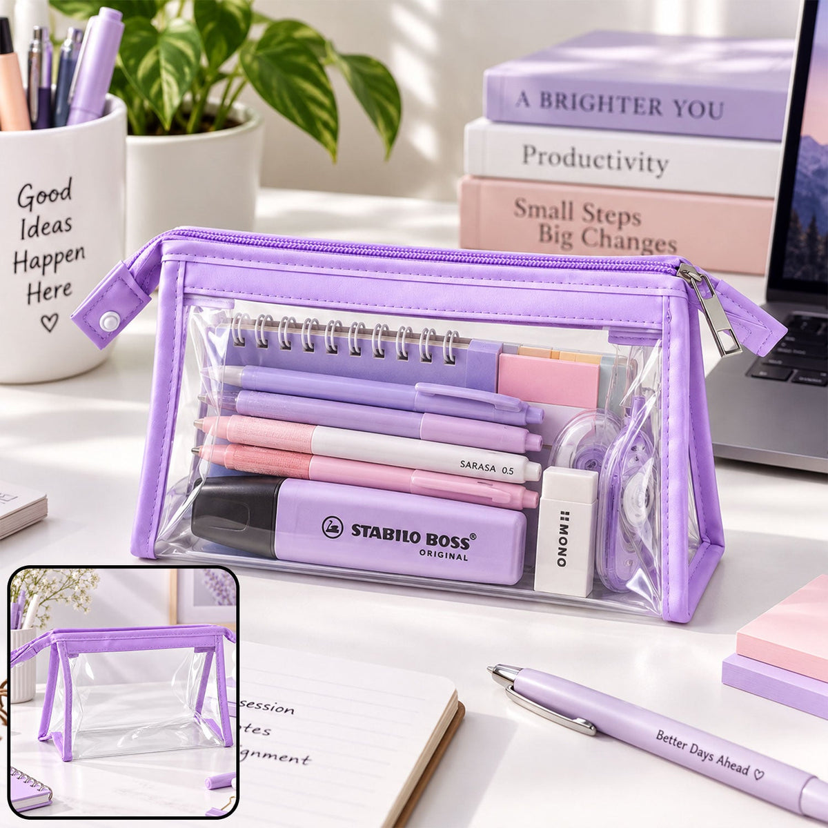 Clear stationery travel pouch