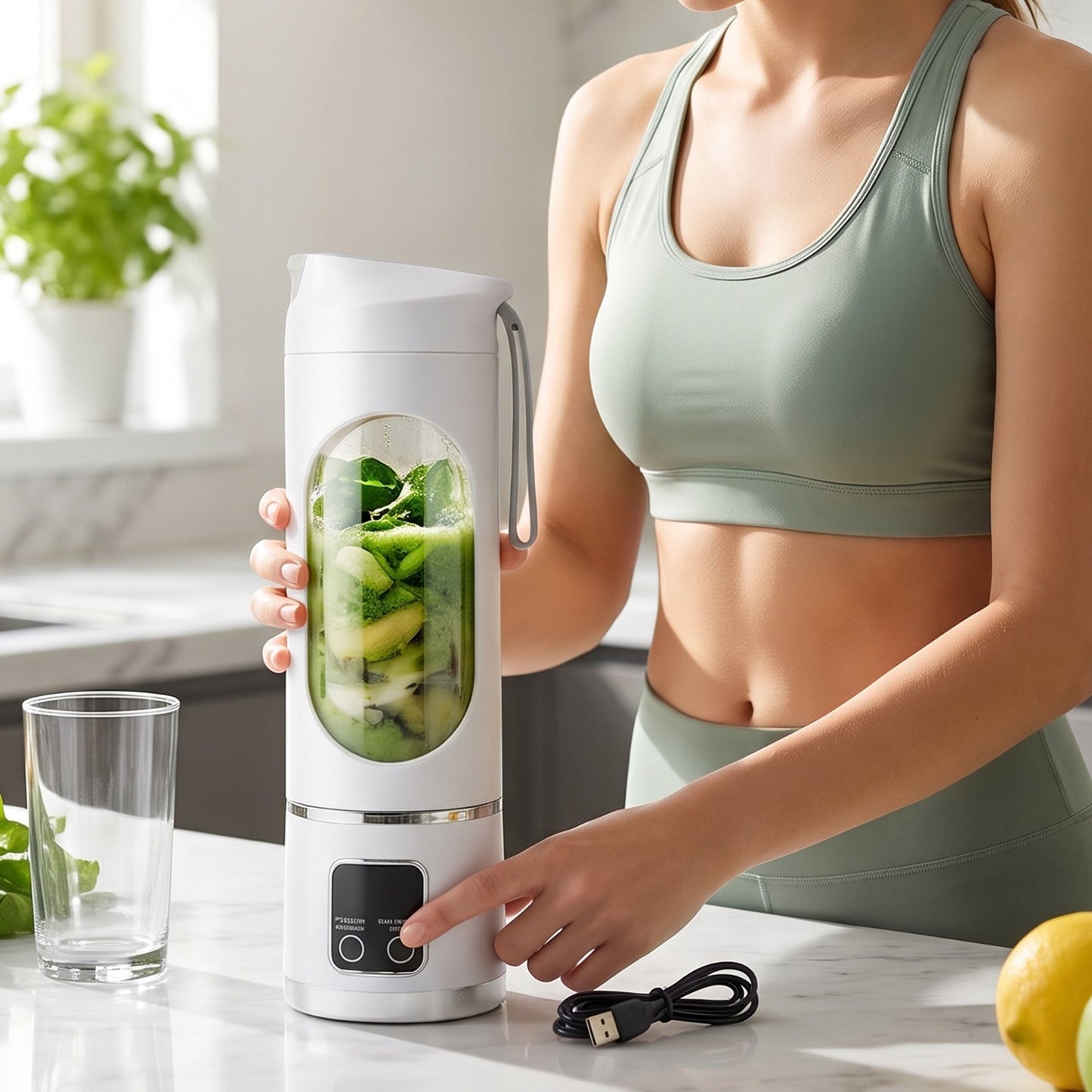 Rechargeable personal blender for fitness drinks