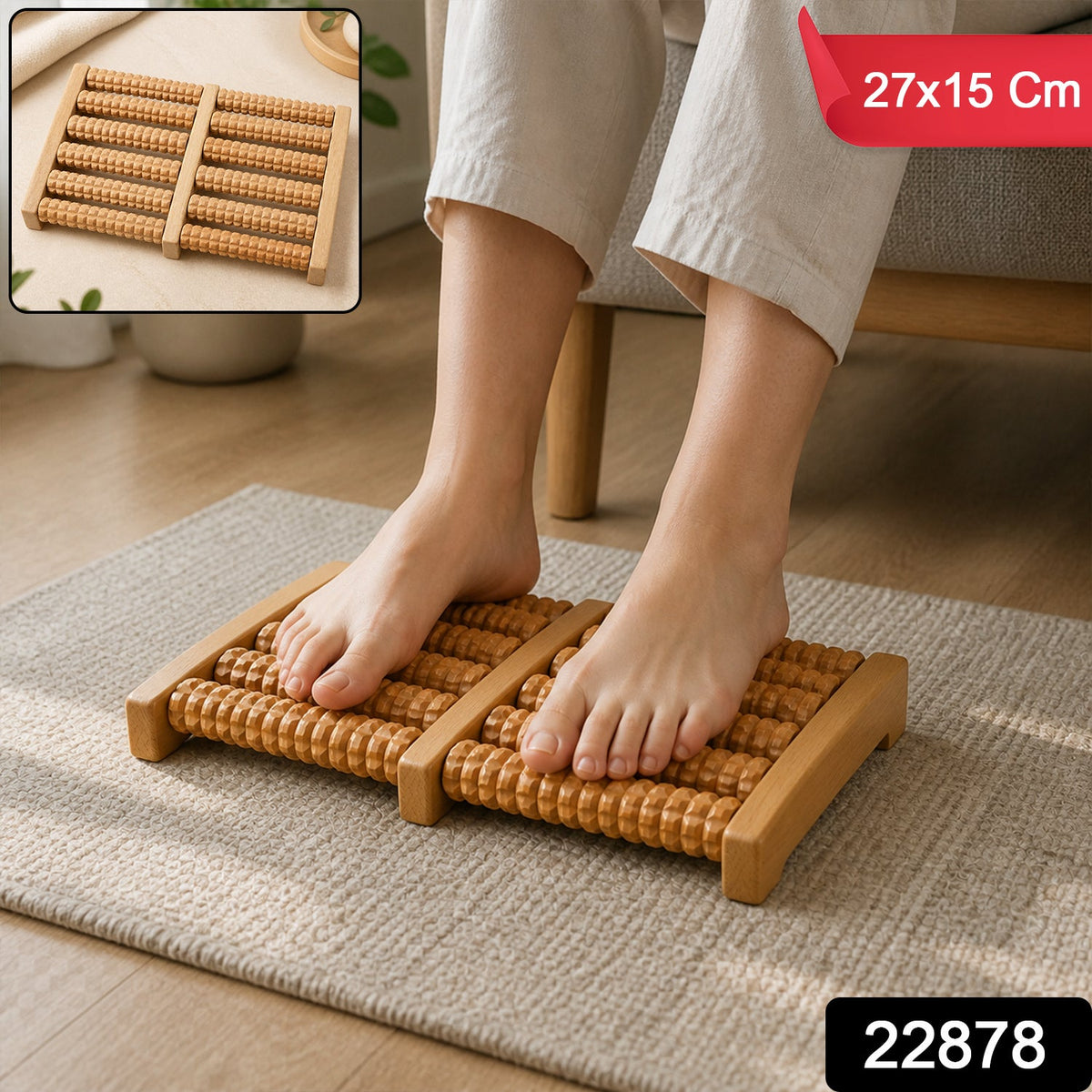 22878 manual wooden foot roller massager