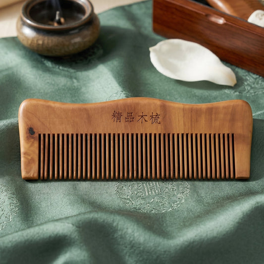 Natural wooden hair comb fine teeth