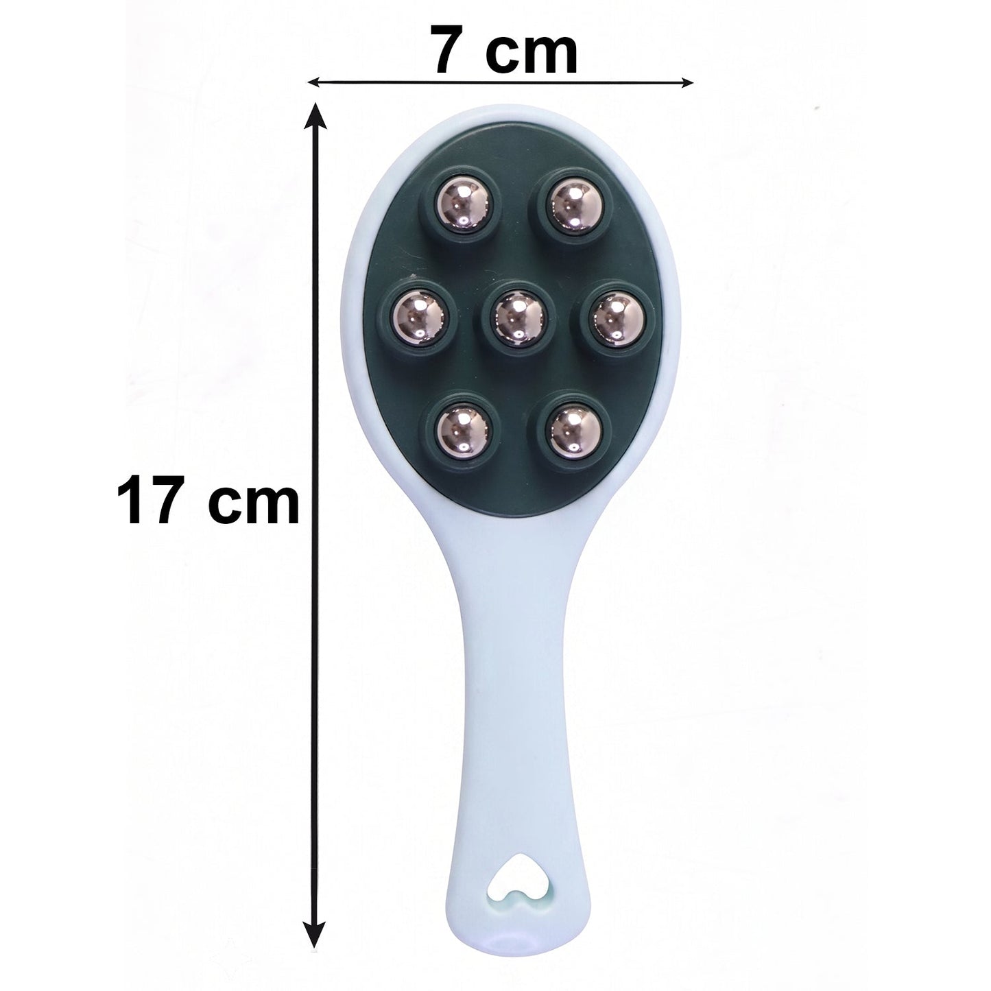 Size guide illustrating the compact dimensions of the roller ball massager.