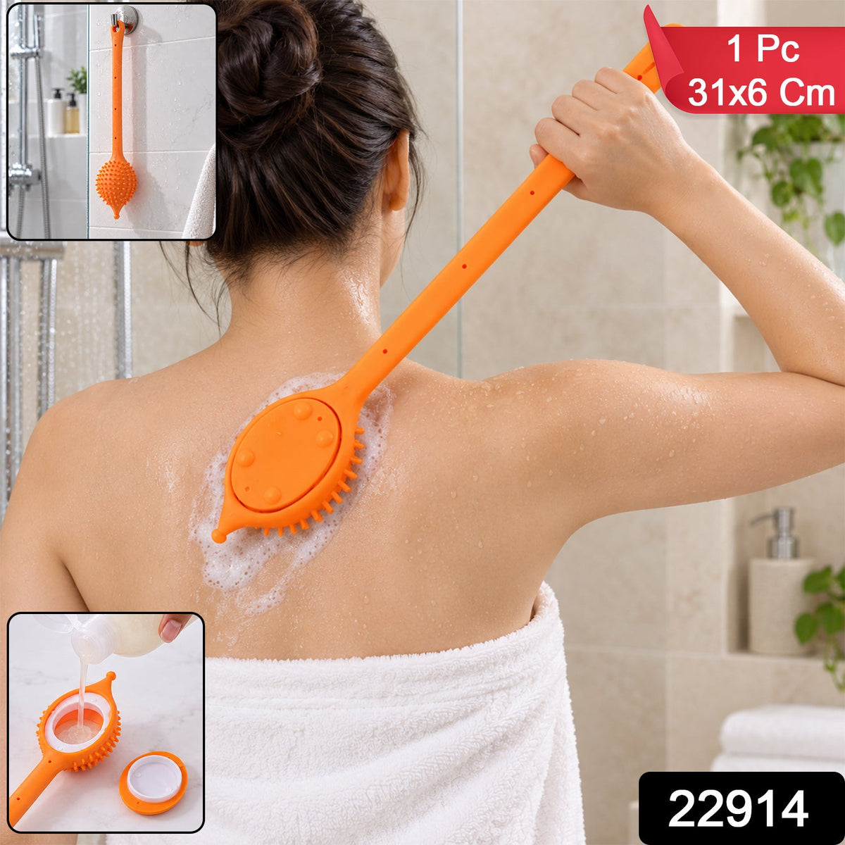 22914 Long Handle Silicone Back Scrubber 1 Pc 31 x 6 Cm