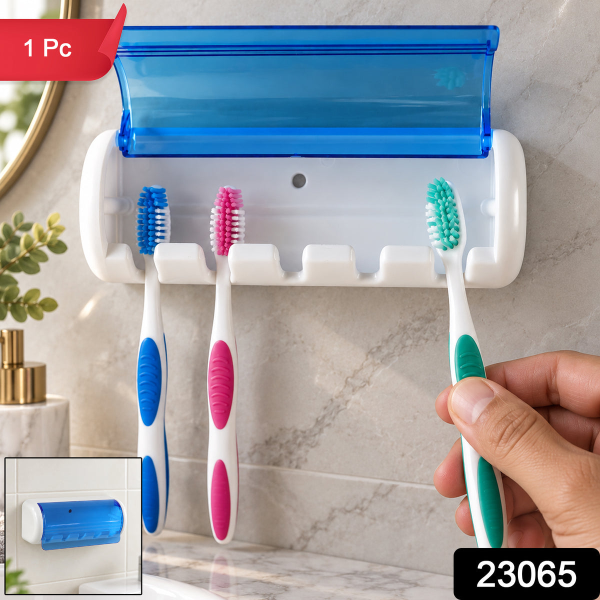 Wall Mounted Toothbrush Holder with Protective Cover (1 Pc)