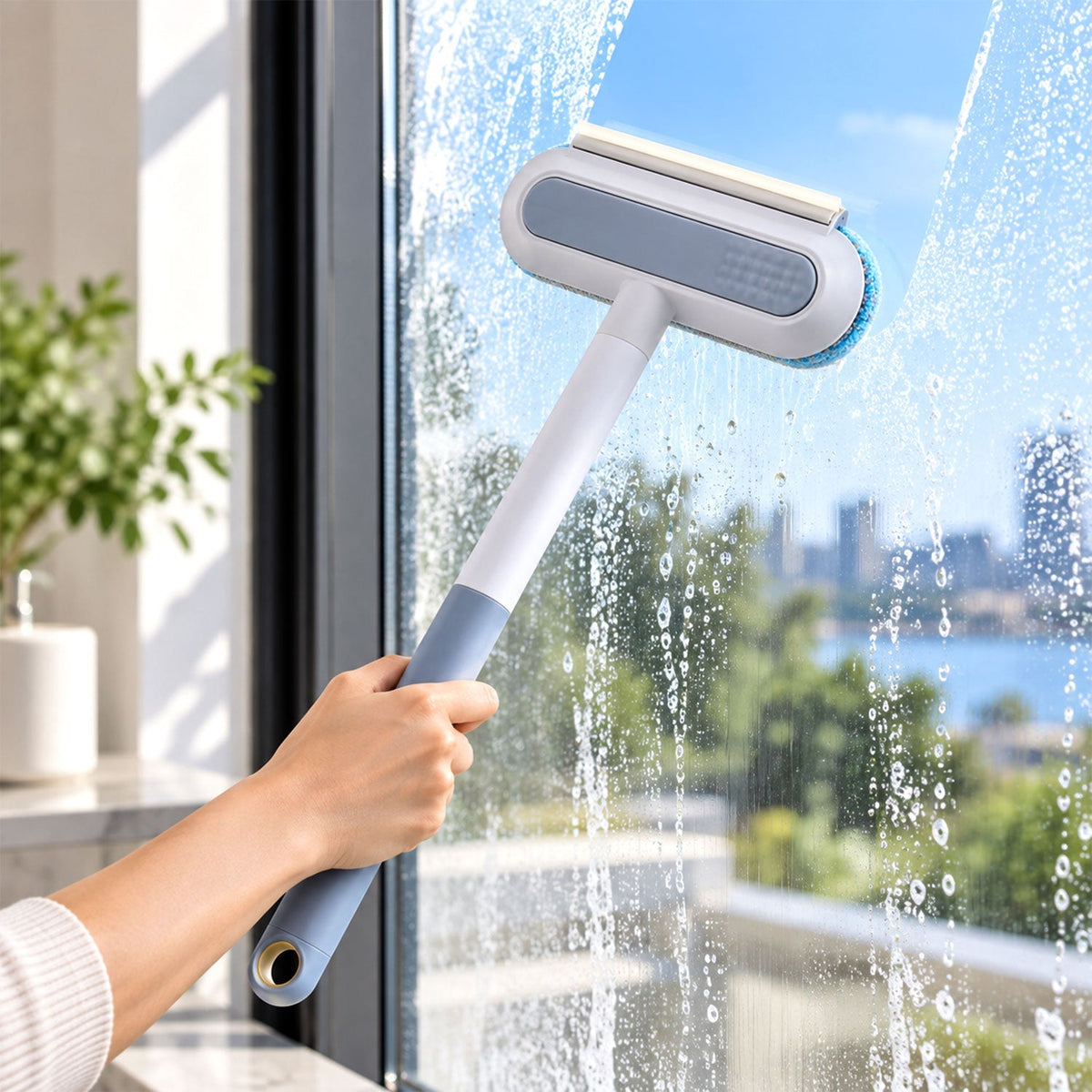 Multifunctional window cleaning brush wiper