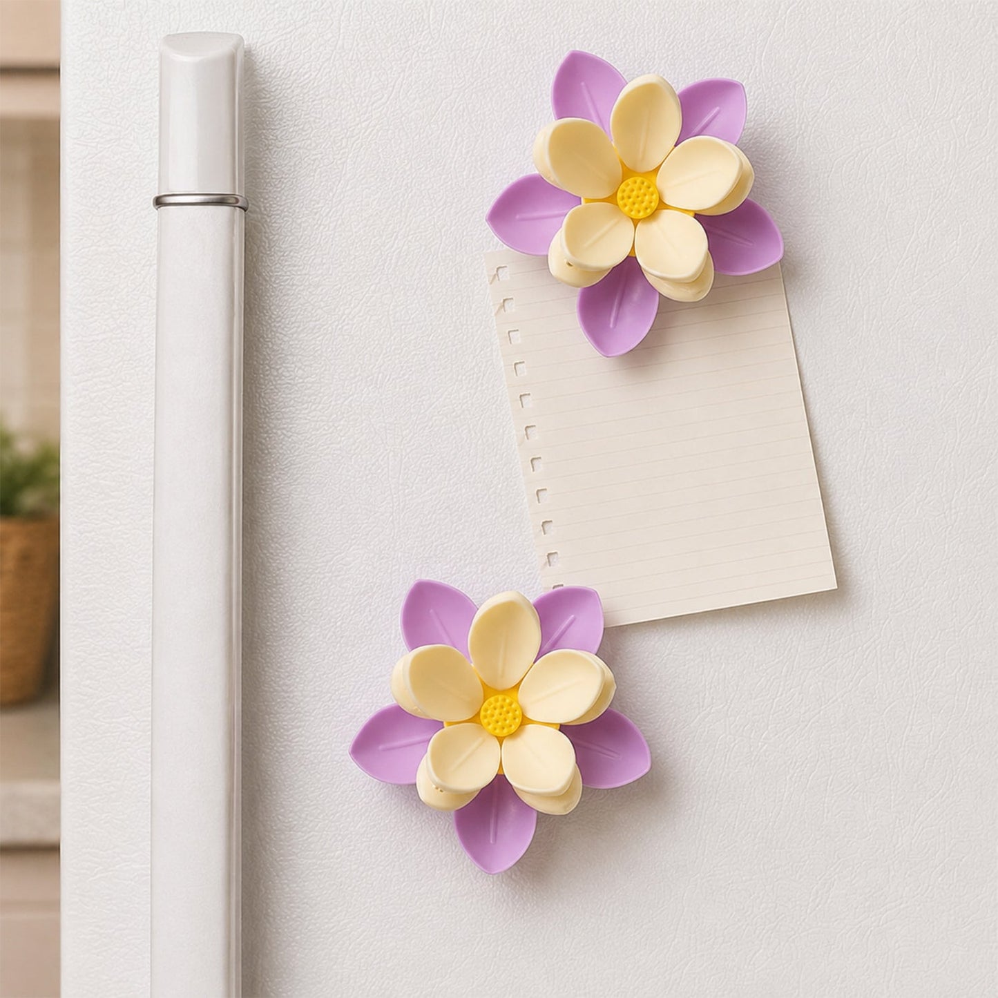 Ten flower sealing clips laid out