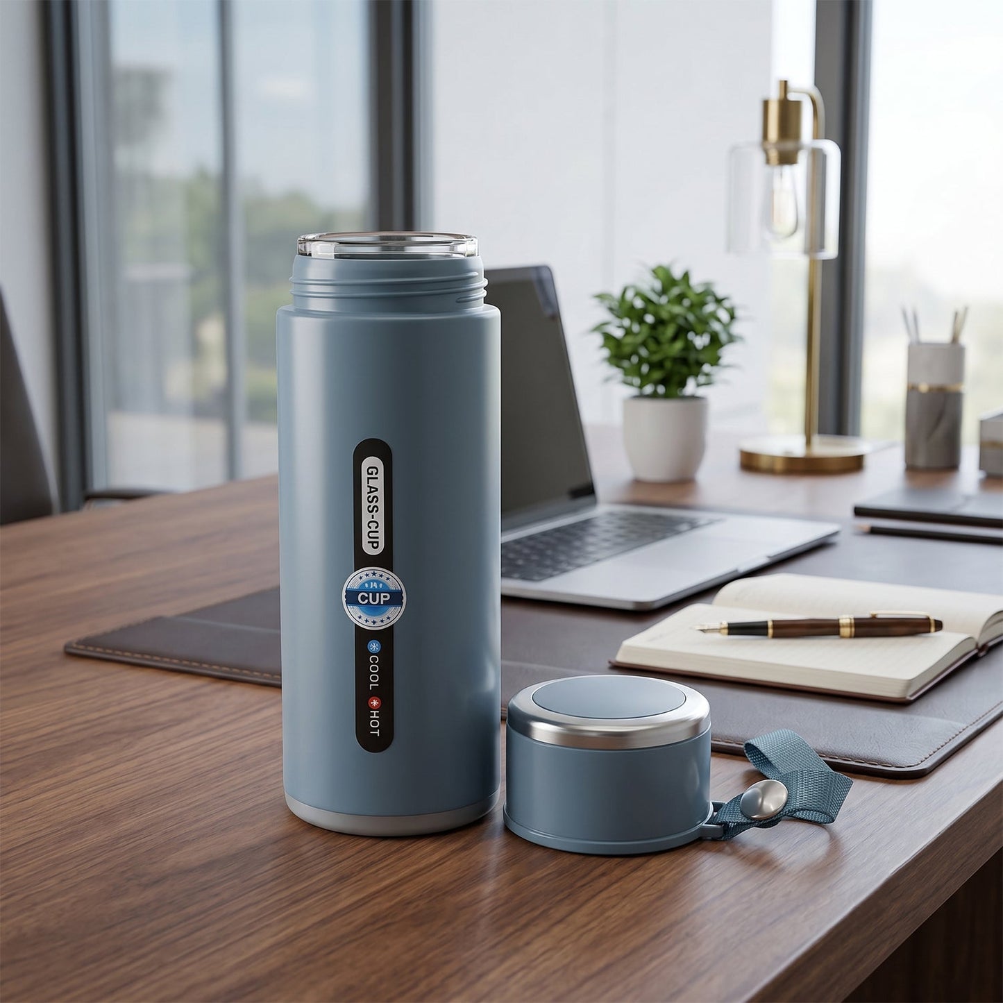 Vacuum insulated water bottle for office desk