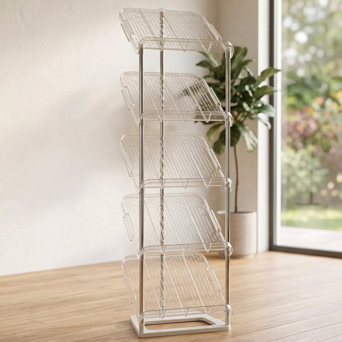 Five tier footwear storage rack lifestyle view