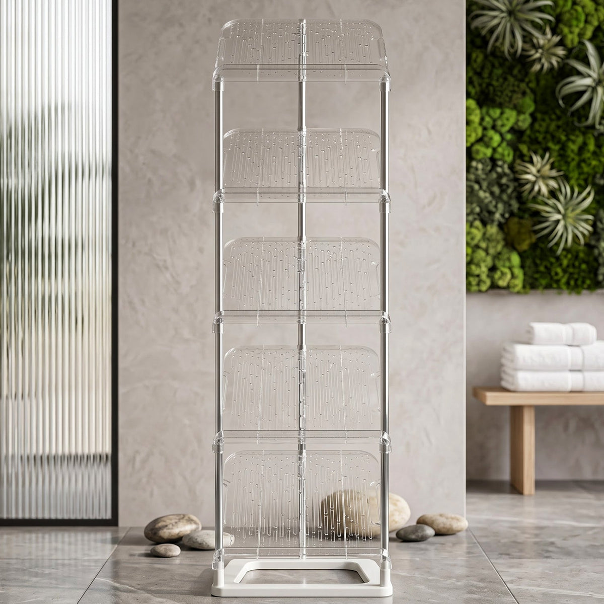 Five tier shoe rack on light background