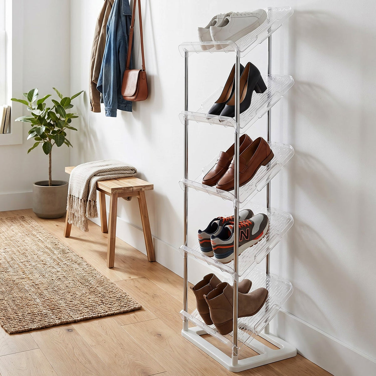 Slanted shelf shoe rack structure detail