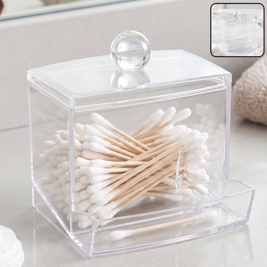 Transparent acrylic cotton swab organizer with lid and drawer