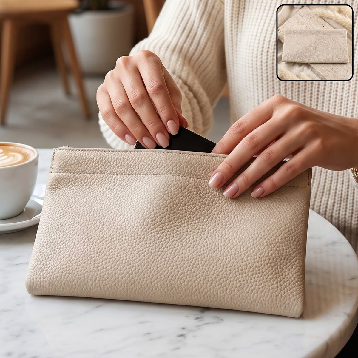 Women slim long wallet in use