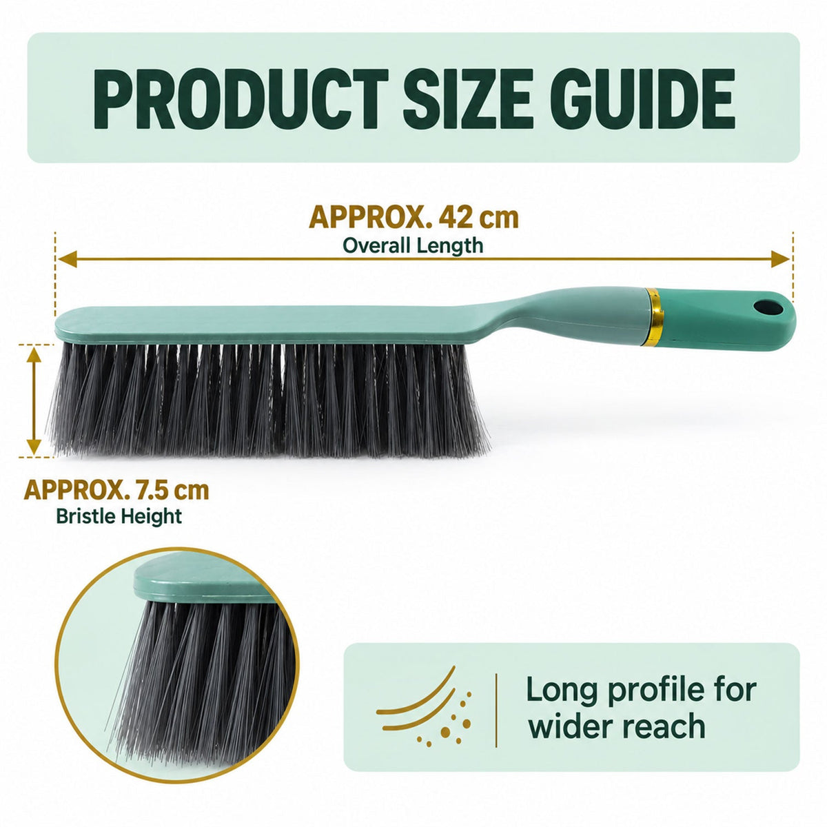 Long handle bed dusting brush - dimensions