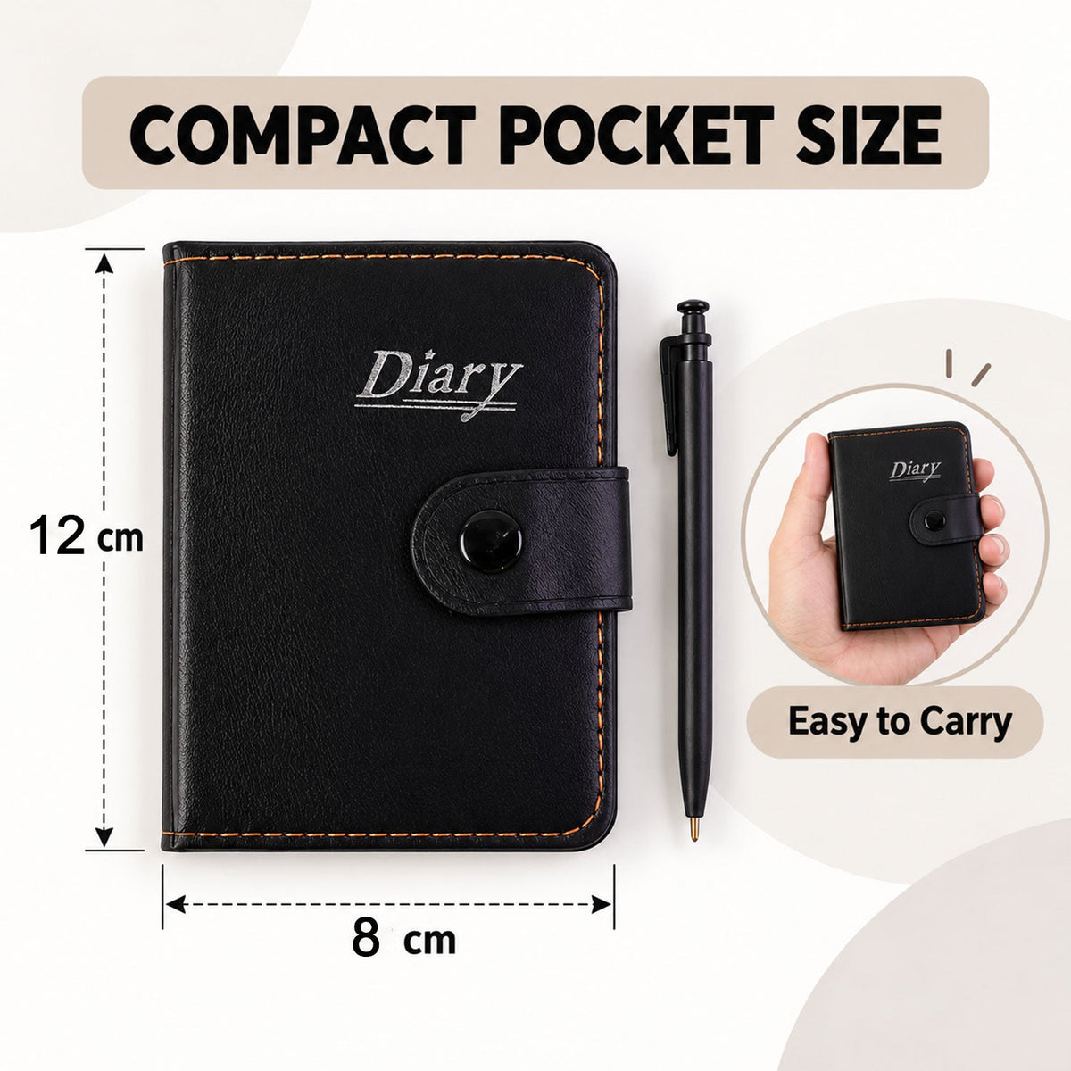 Pocket notebook diary with pen lined pages and snap closure 03