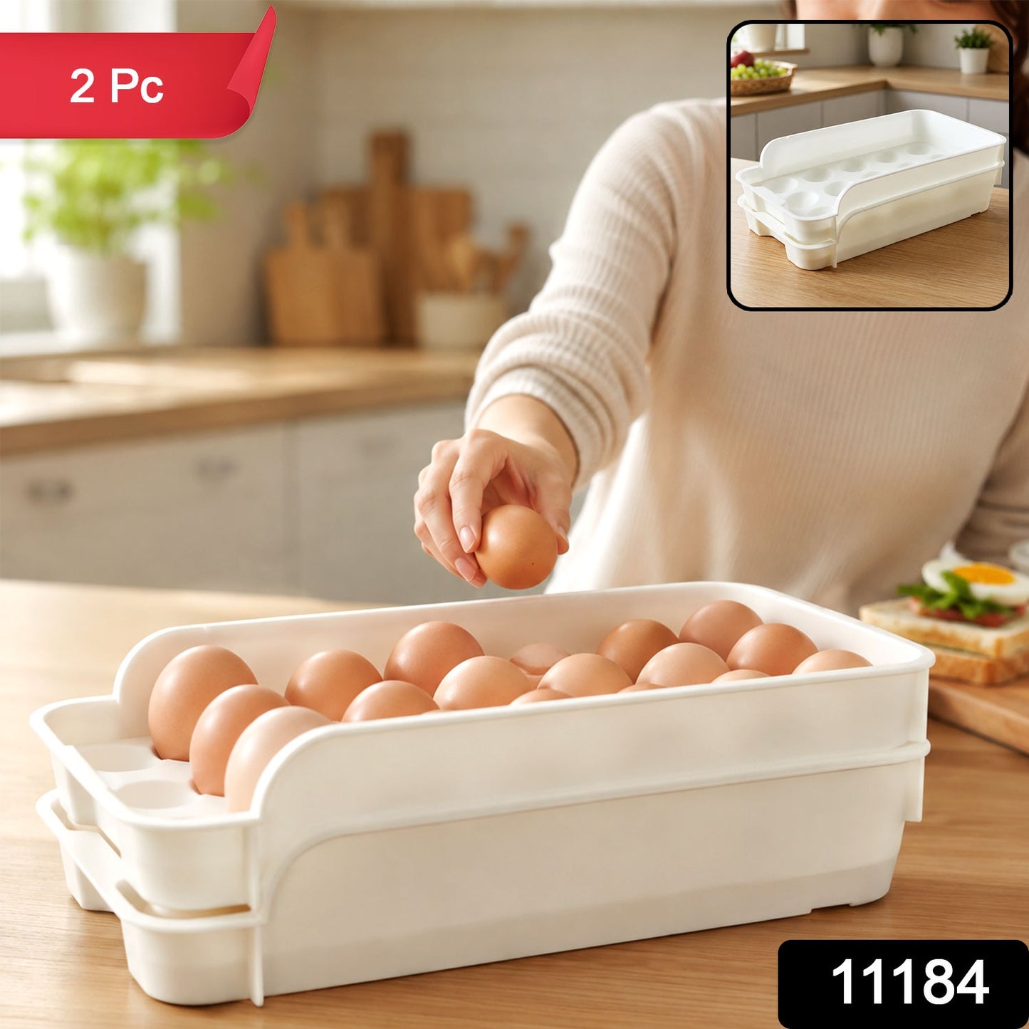 Plastic Egg Storage Tray Holder Set (2 Pc Set)