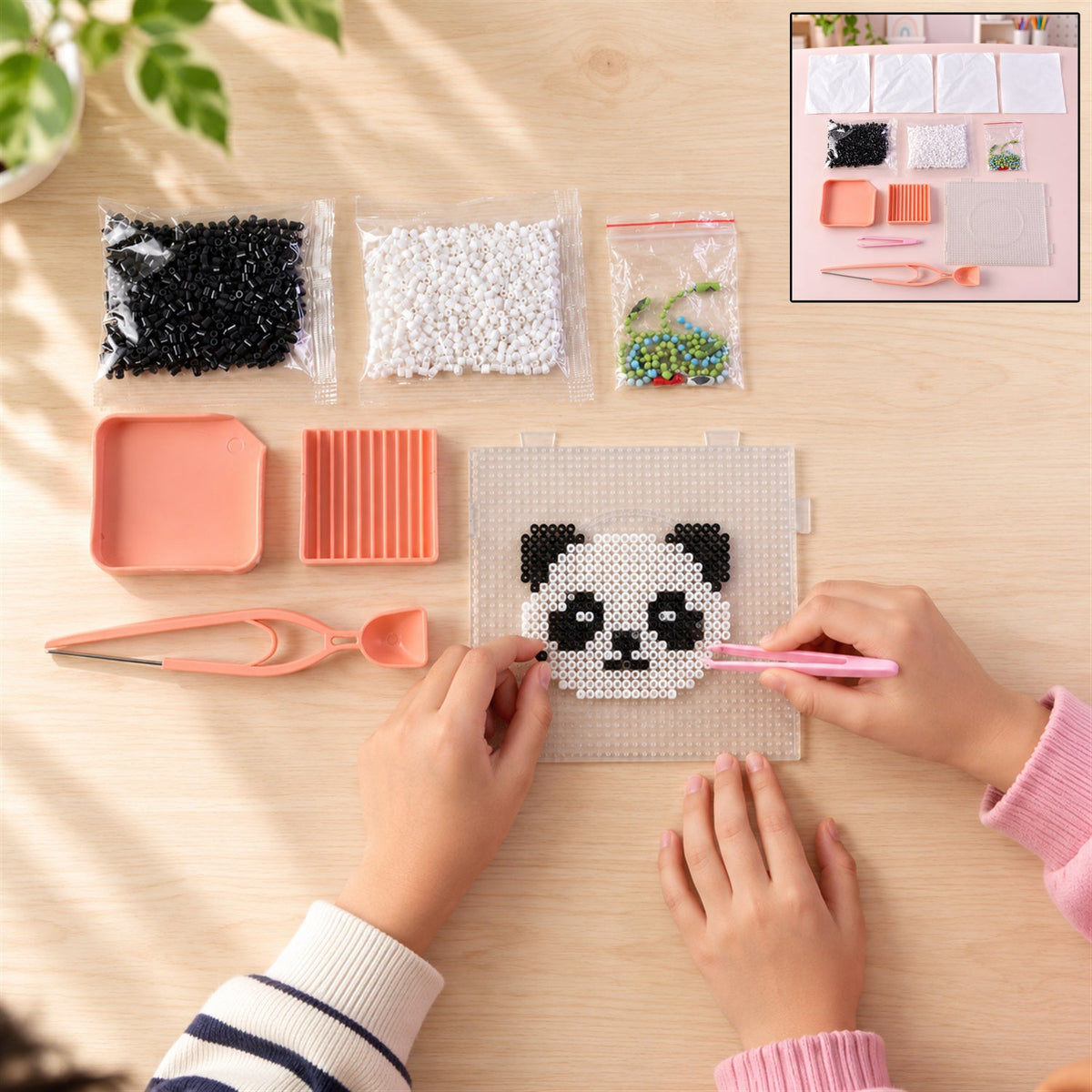 Kids craft kit used to create panda fuse bead art