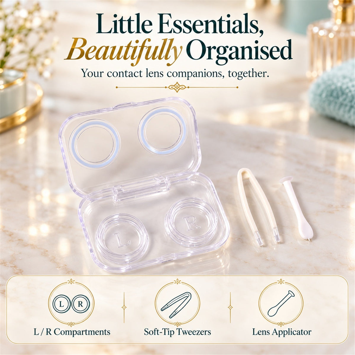 Compact contact lens case with tweezers and applicator 05