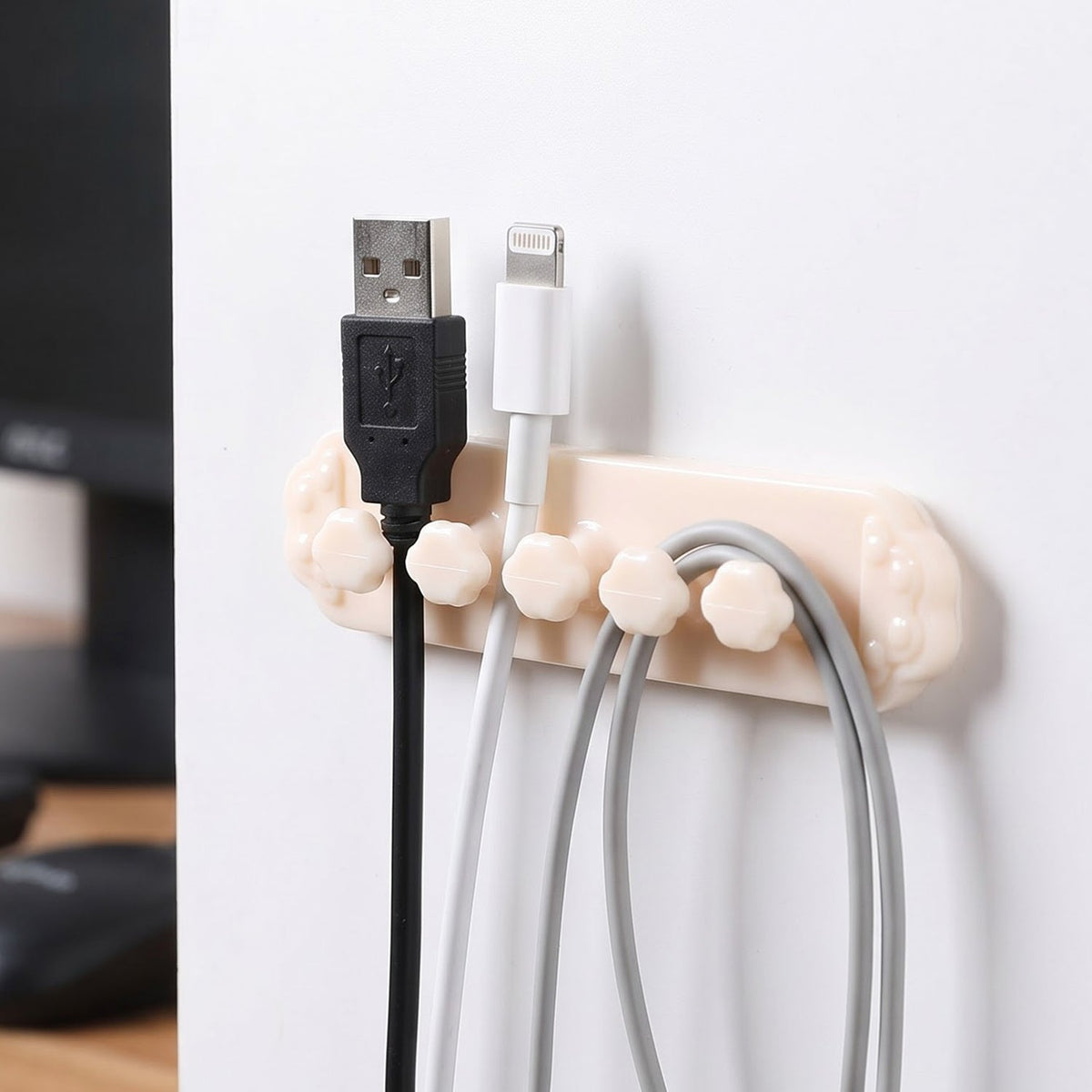 Adhesive cable organizer clips for wall