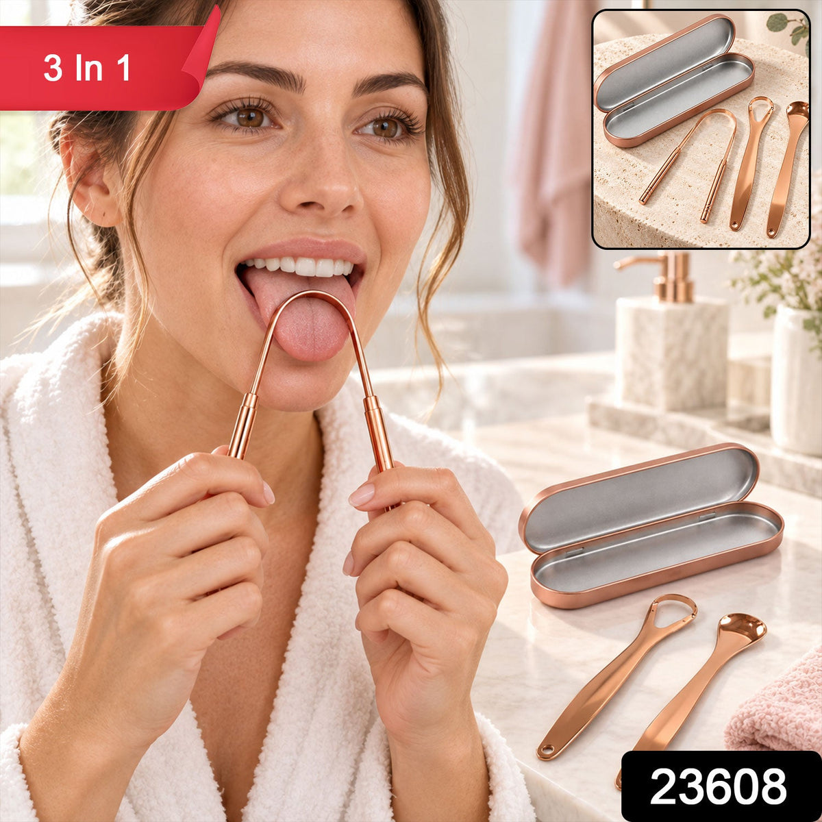 Stainless steel tongue cleaner set with travel case - SKU photo