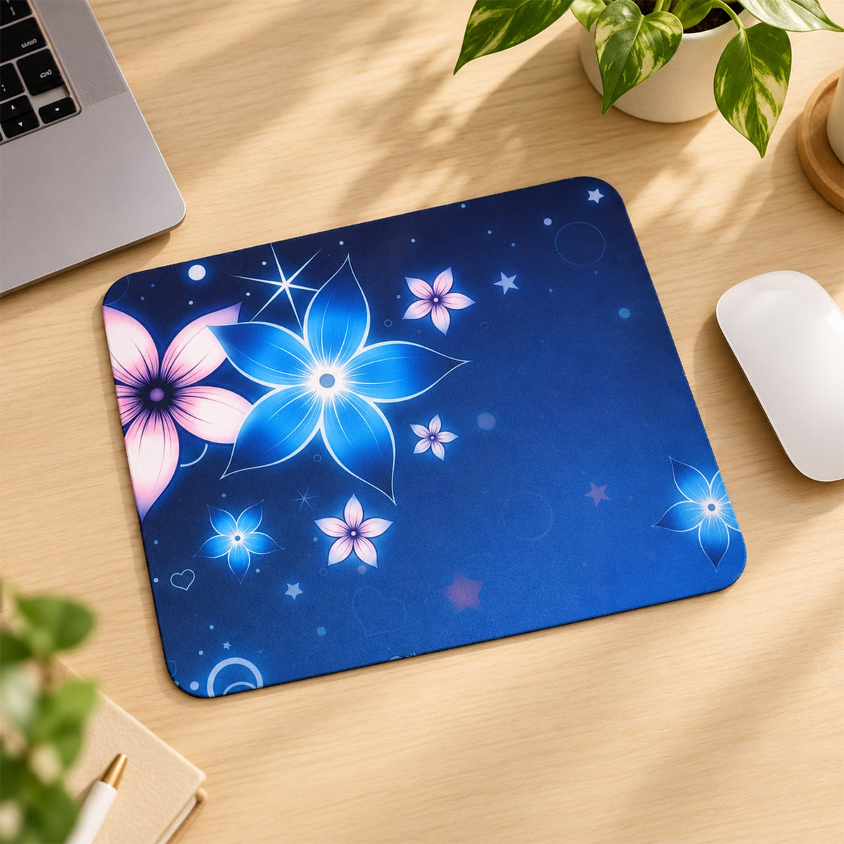 Blue floral mouse pad - desk display